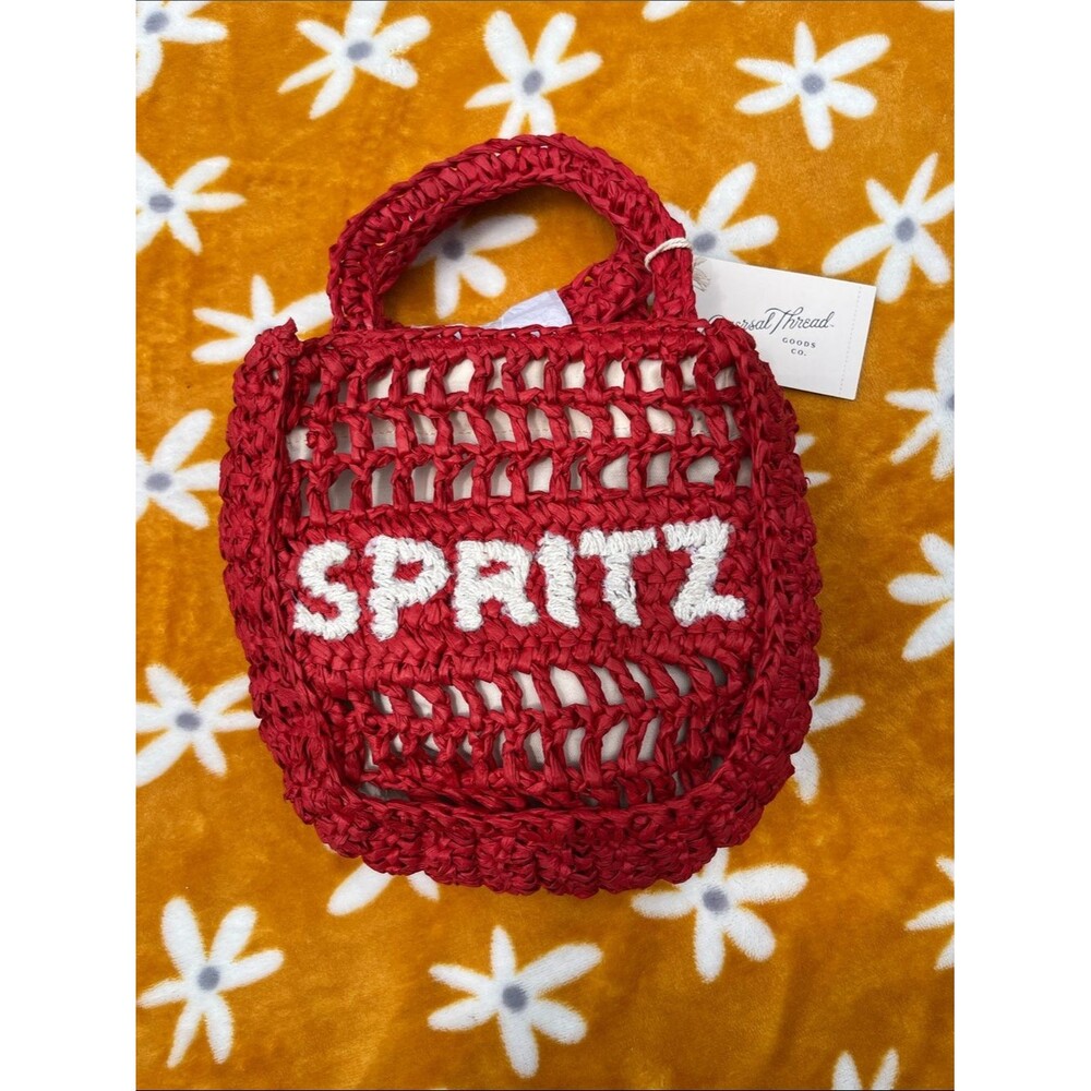 NWT $25 Universal Thread Red Woven Mini Tote Crossbody with 'SPRITZ' Lettering